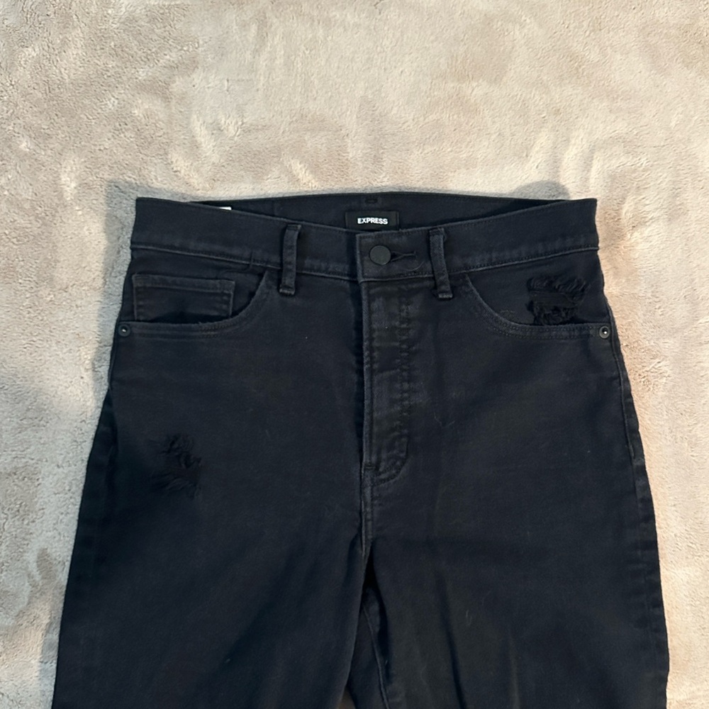 Express Charcoal Distressed Denim Straight Leg